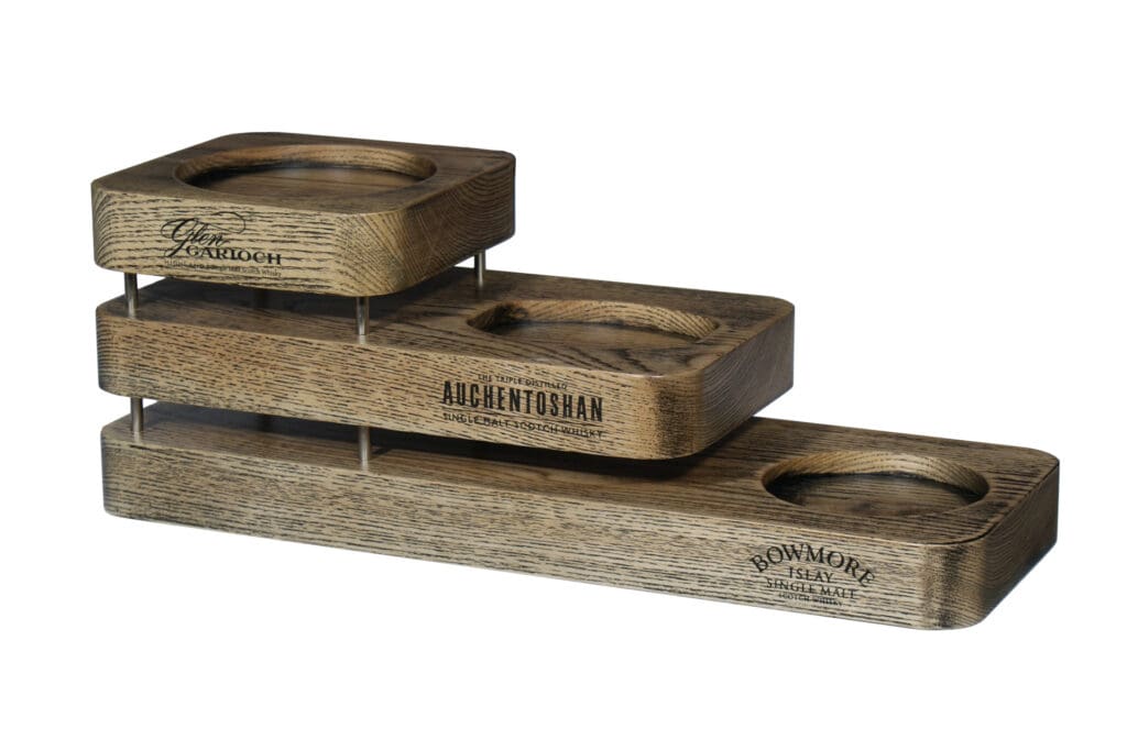 Three Tiered Aged Oak Whisky bottle display