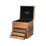 Open view of a Hotel Chocolat presentation box showing black velvet lining.